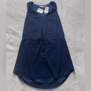 NWT Naked Zebra Navy Blue Mini Dress Tank Top V Neck Drawstring Waist Size Small